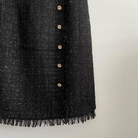 TWO PIECE MATCHING SET TWEED QUIET LUXURY FEMININE CLASSY BLACK & WHITE FRINGE - Picture 9 of 13